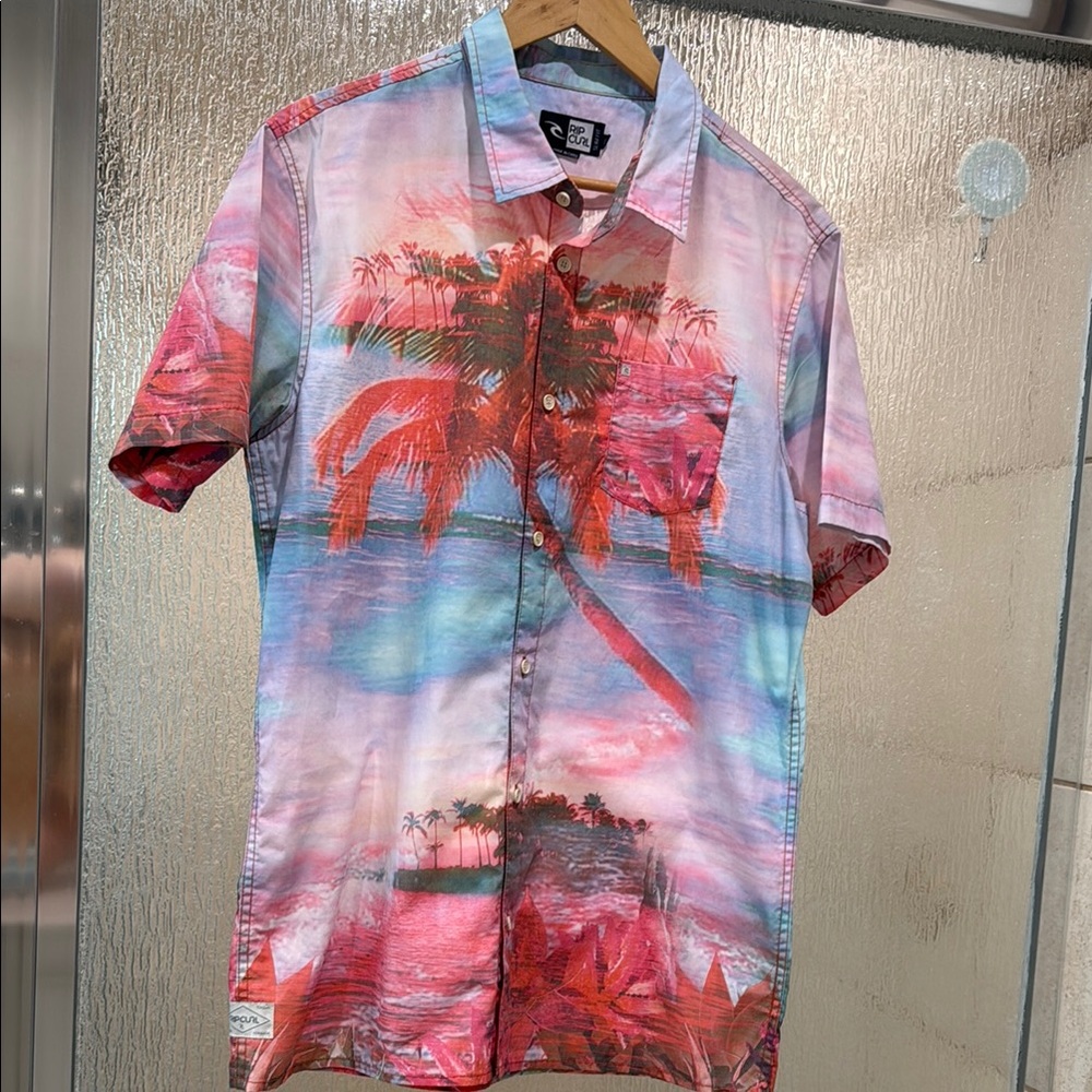 Rip Curl Red and Pink Casual Button Down Shirt